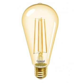 Лампа светодиодная филаментная General (декоративная золотая) 13Вт., Тёплый белый свет, цоколь Е27, 655303