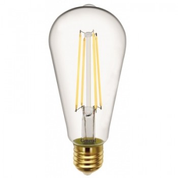 Лампа светодиодная филаментная General (декоративная) 10Вт., Тёплый белый свет, цоколь Е27, 655304
