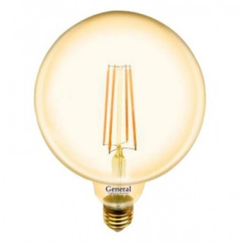Лампа светодиодная филаментная General (глоб G125 золотой) 10Вт., Тёплый белый свет, цоколь Е27, 655310